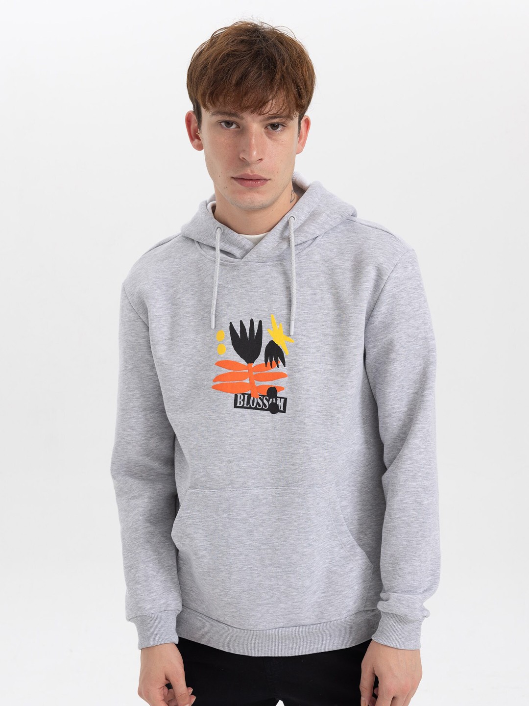 

DeFacto Graphic Printed Hooded Pullover Sweatshirt, Grey