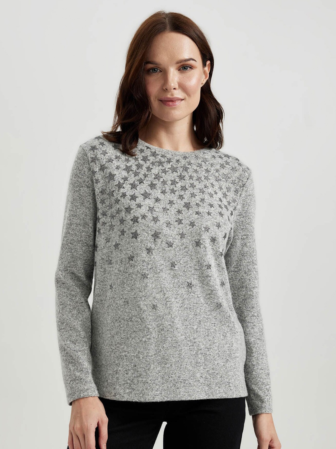 

DeFacto Conversational Printed Long Sleeves Boat Neck T-shirt, Grey