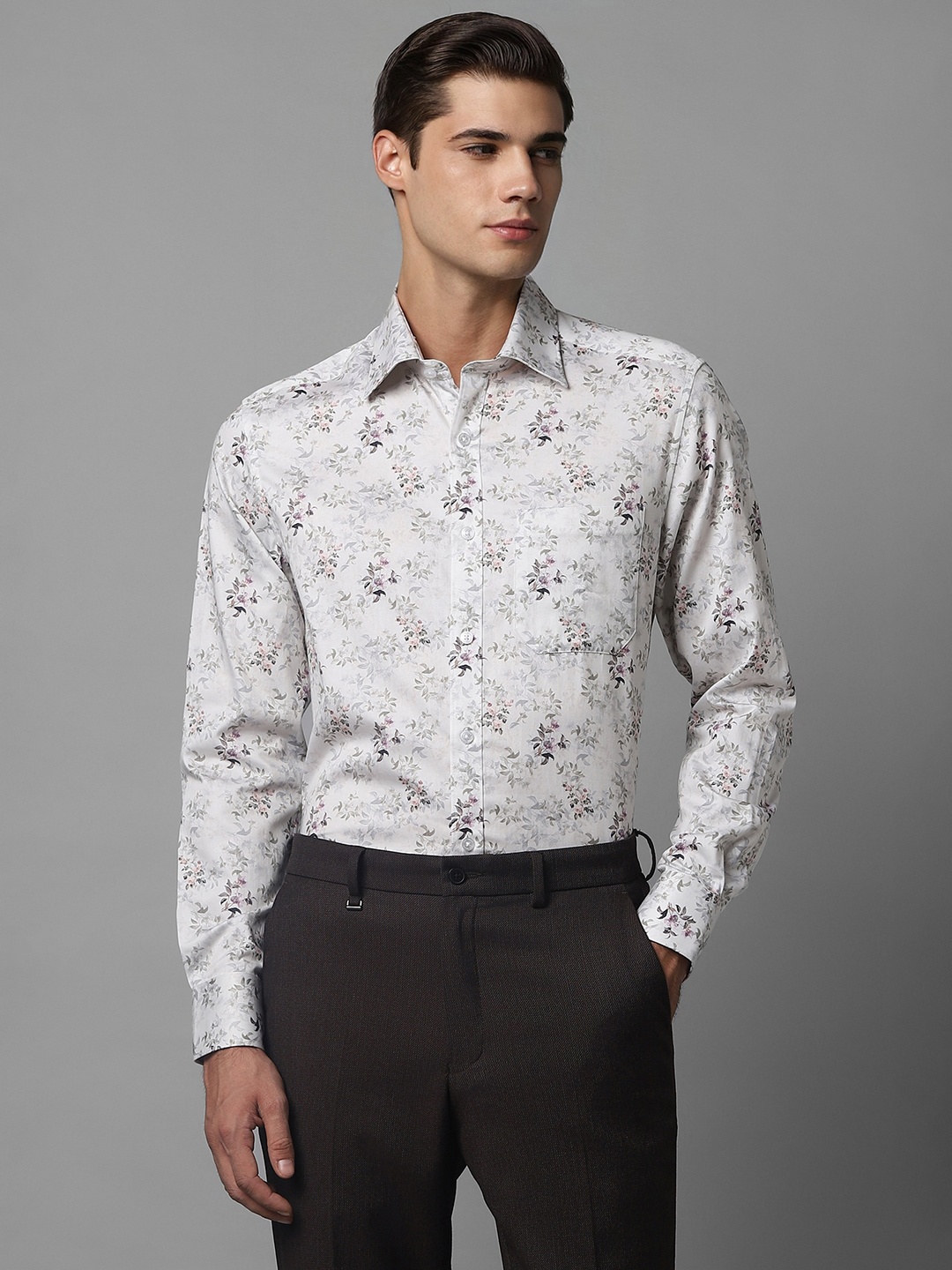 

Louis Philippe Men Grey Floral Opaque Printed Formal Shirt