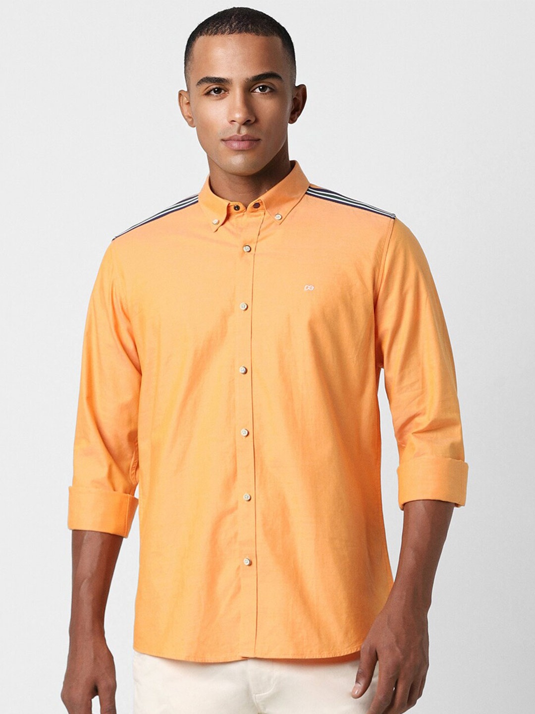 

Peter England Casuals Slim Fit Button-Down Collar Cotton Casual Shirt, Orange