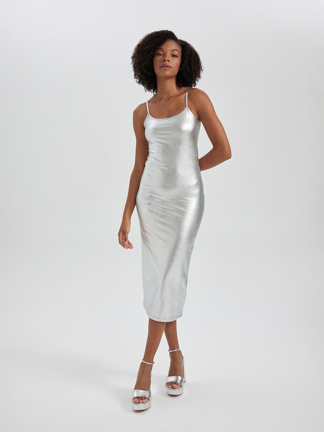 

DeFacto Shoulder Straps Sheath Dress, Silver