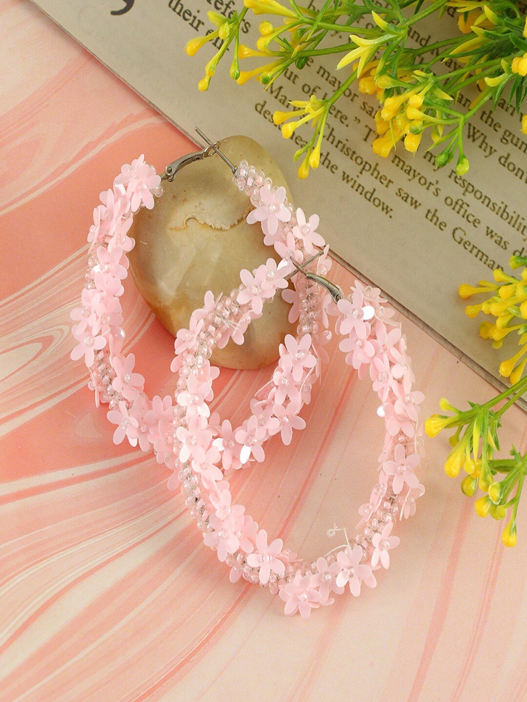 

UNIVERSITY TRENDZ Beaded Classic Hoop Earrings, Pink