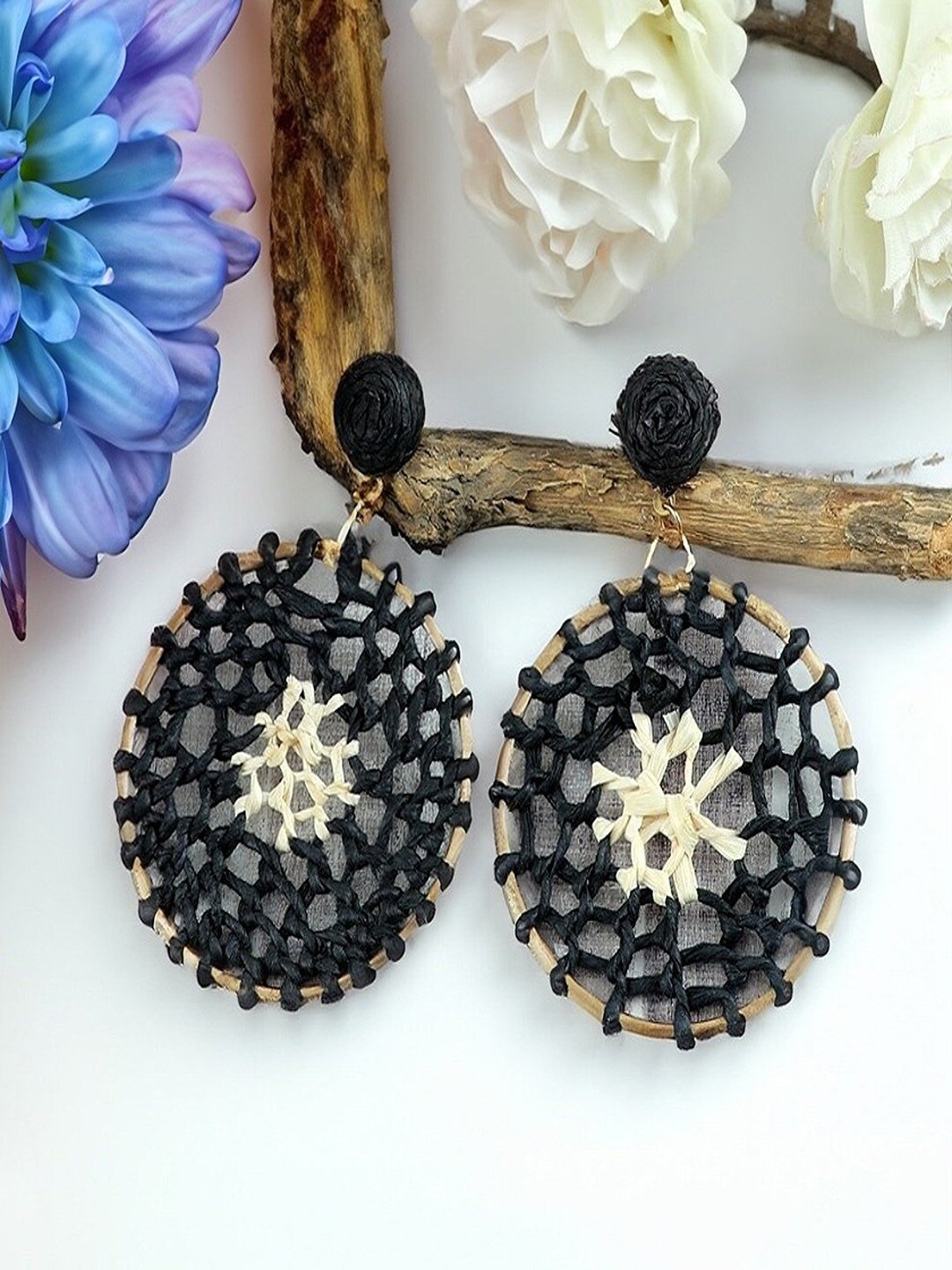 

UNIVERSITY TRENDZ Gold Plated Artificial Beads Circular Drop Earrings, Black
