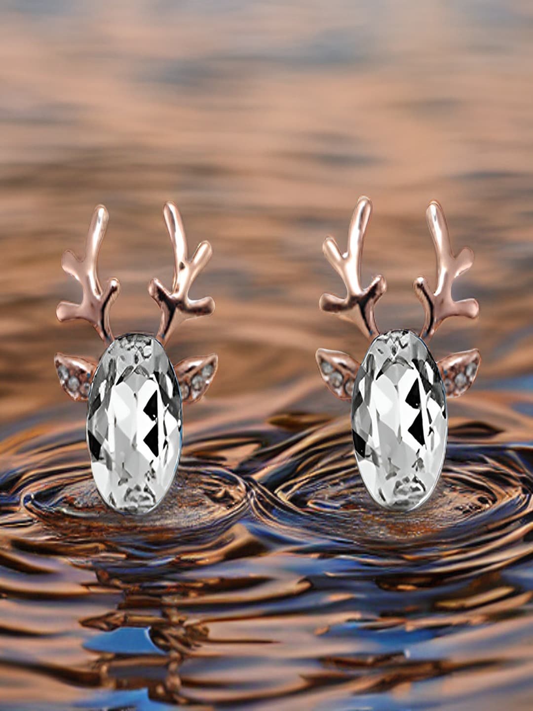 

UNIVERSITY TRENDZ Gold-Plated Crystal-Studded Contemporary Studs Earrings