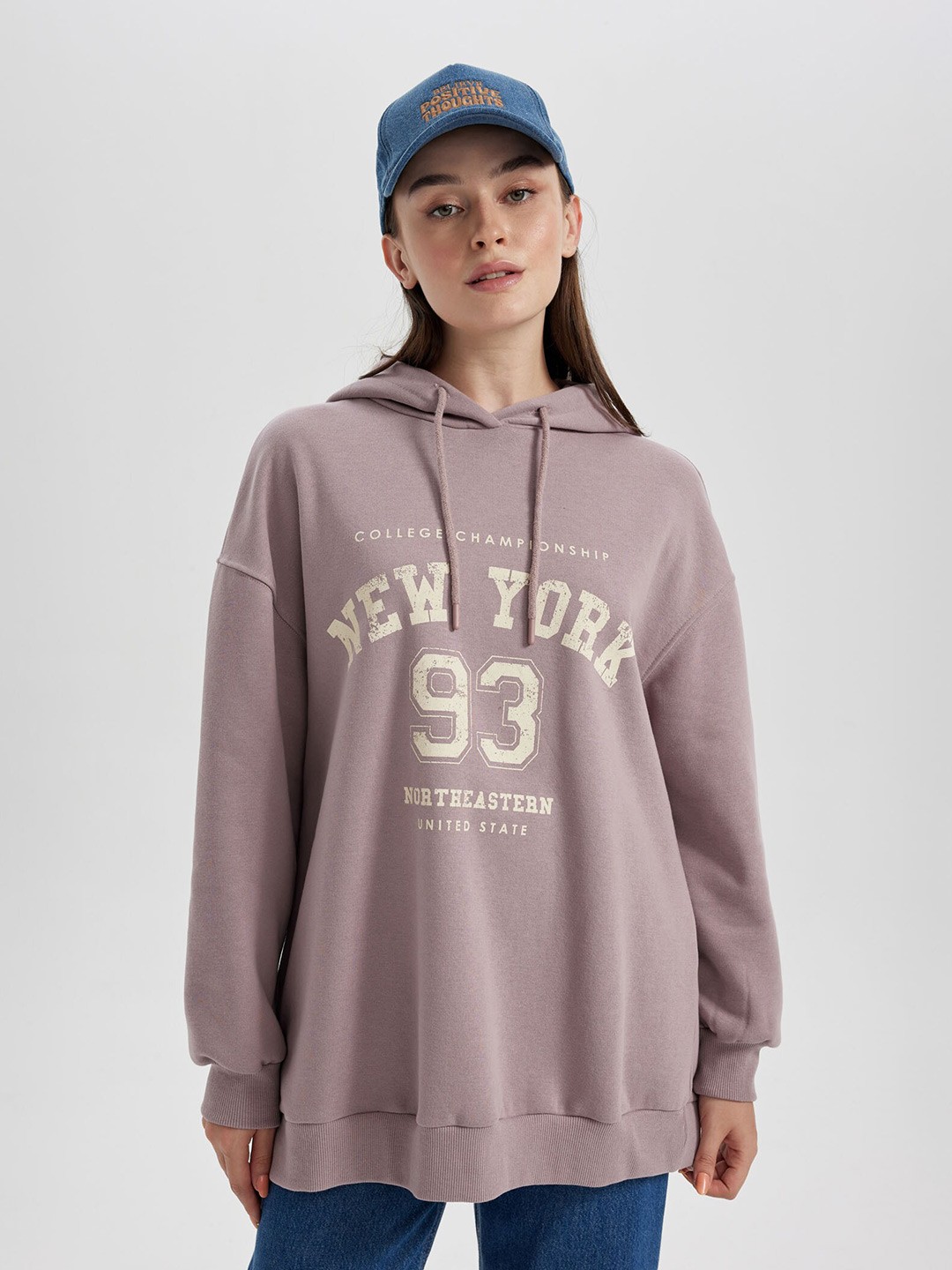

DeFacto Typography Printed Hooded Sweatshirt, Purple