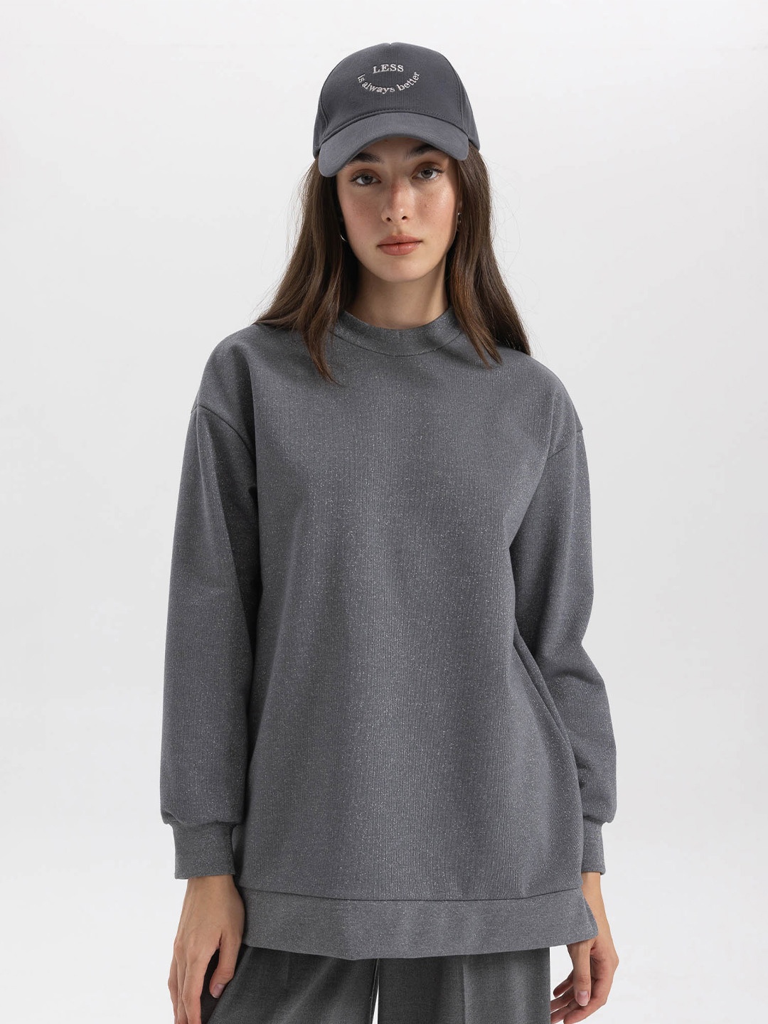 

DeFacto Longline Pullover Sweatshirt, Grey