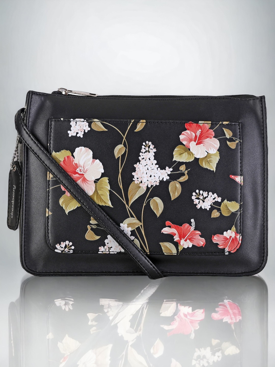 

DressBerry Black Floral Printed Structured Sling Bag