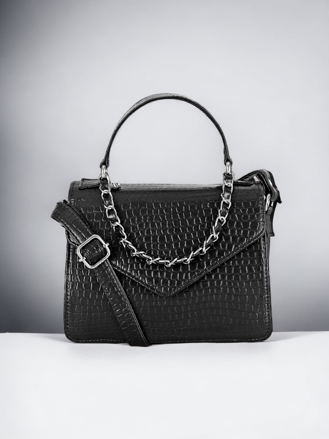 

DressBerry Black Textured Structured Satchel Bag