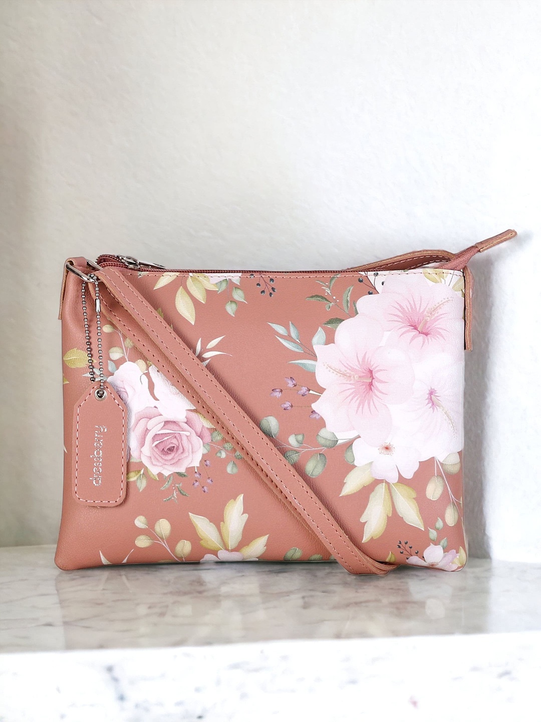 

DressBerry Pink Floral Printed Structured Small Sling Bag