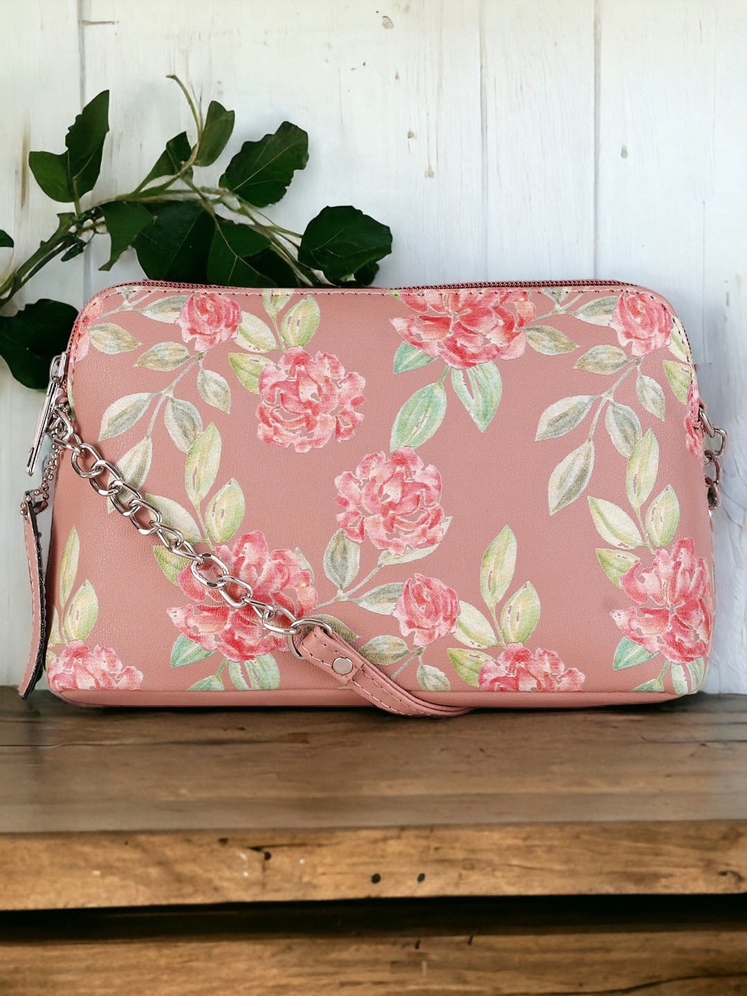 DressBerry Floral Printed Structured Sling Bag, Pink