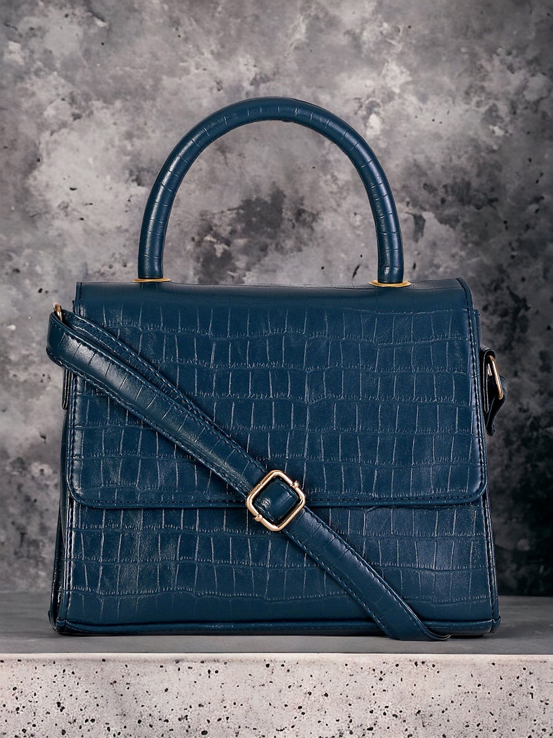 

DressBerry Blue Textured Structured Satchel Bag, Teal