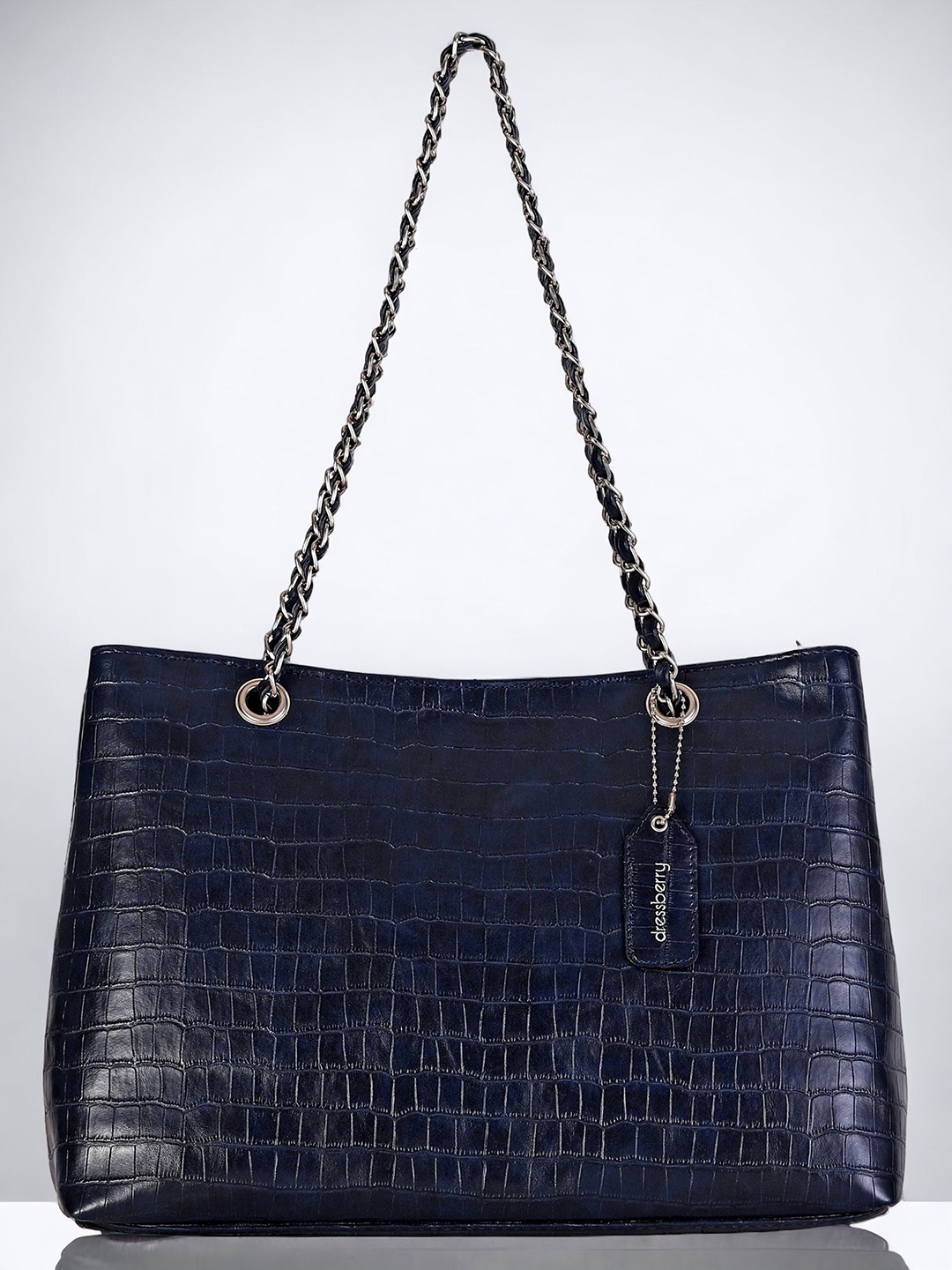 

DressBerry Blue Textured Structured Handheld Bag, Navy blue