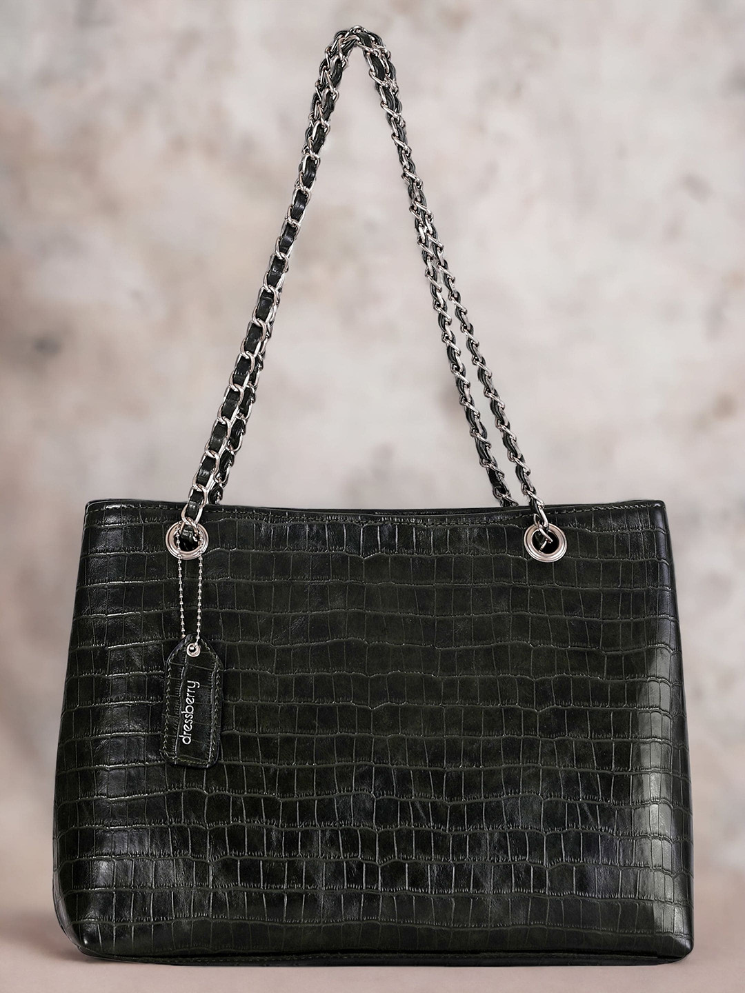 

DressBerry Green Textured Oversized Structured Shoulder Bag
