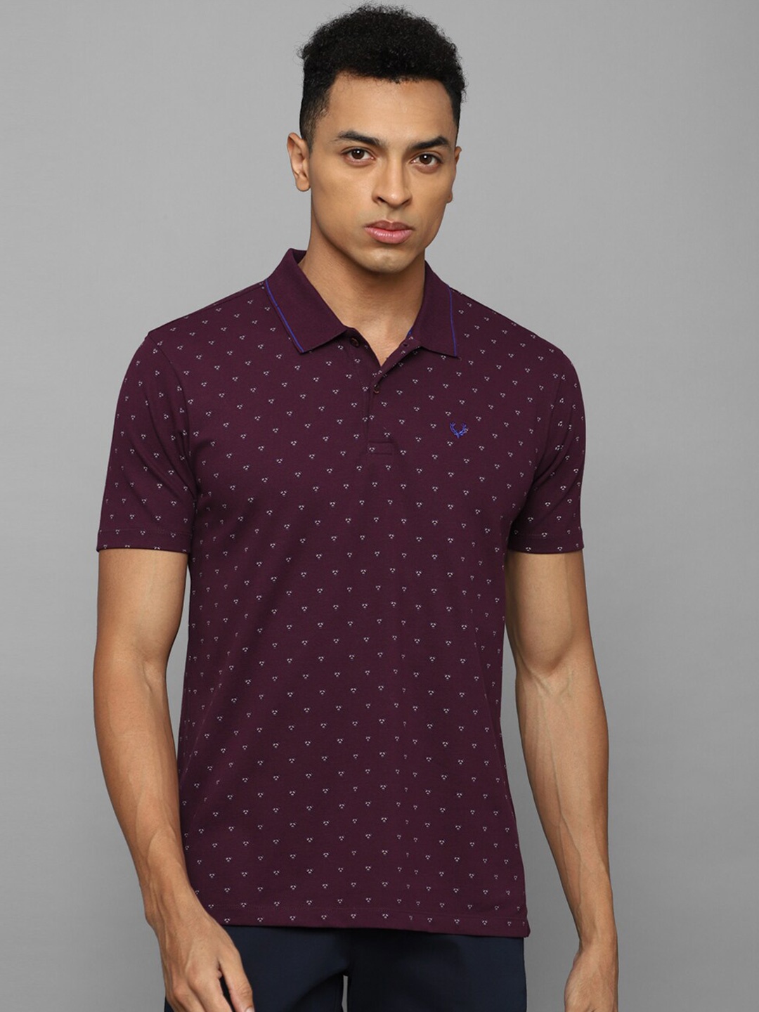 

Allen Solly Geometric Printed Polo Collar Cotton T-shirt, Purple