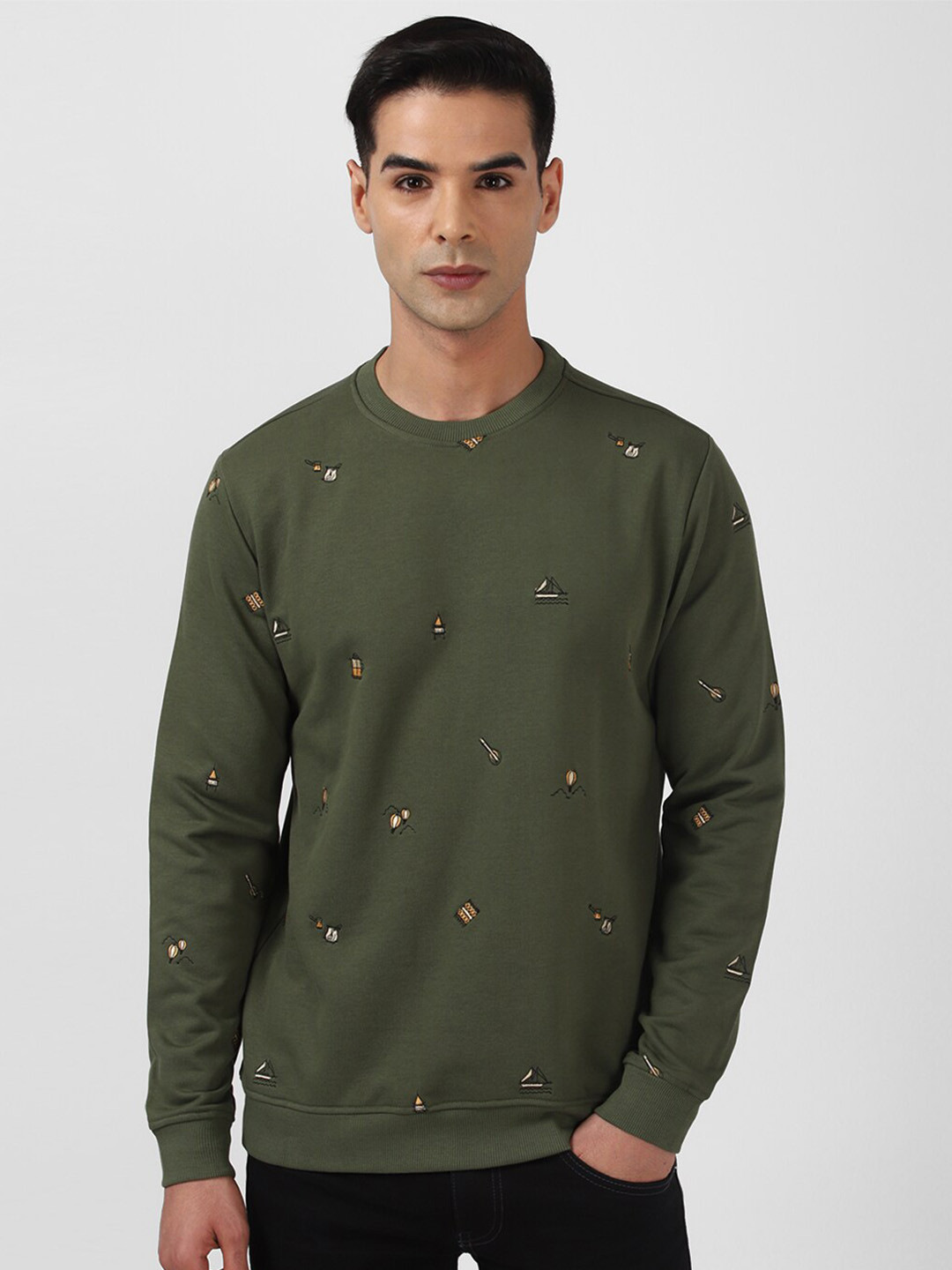 

VAN HEUSEN DENIM LABS Conversational Printed Crew Neck Pullover Sweatshirt, Olive