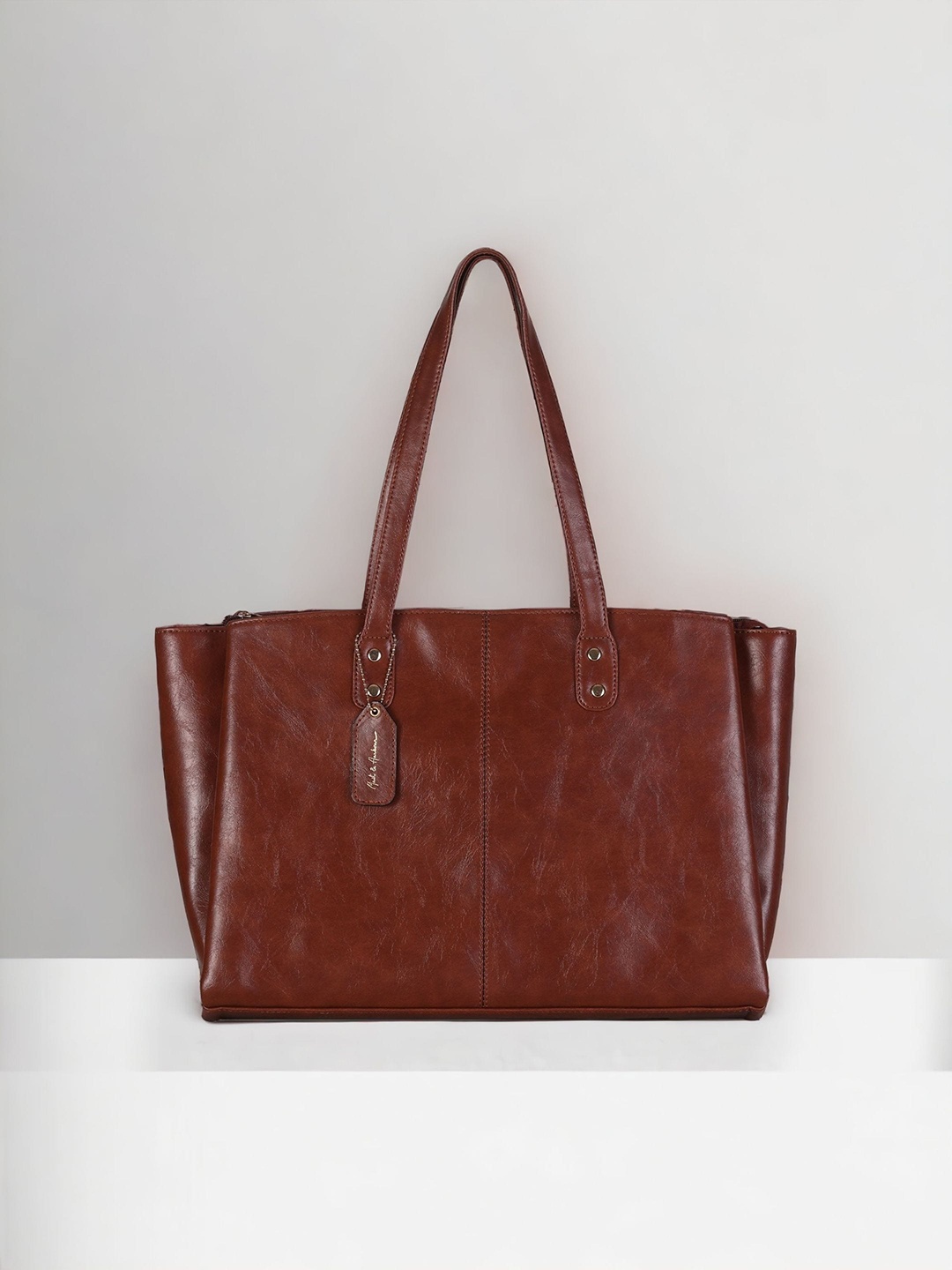 

Mast & Harbour Tan Textured Oversized Structured Shoulder Bag