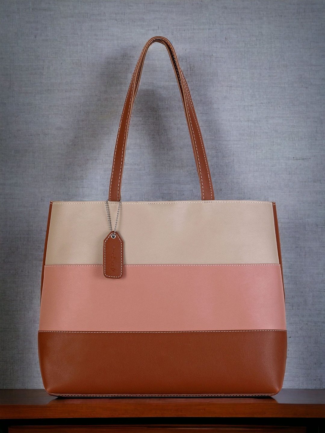 

Mast & Harbour Pink & Brown Colourblocked PU Oversized Shopper Tote Bag