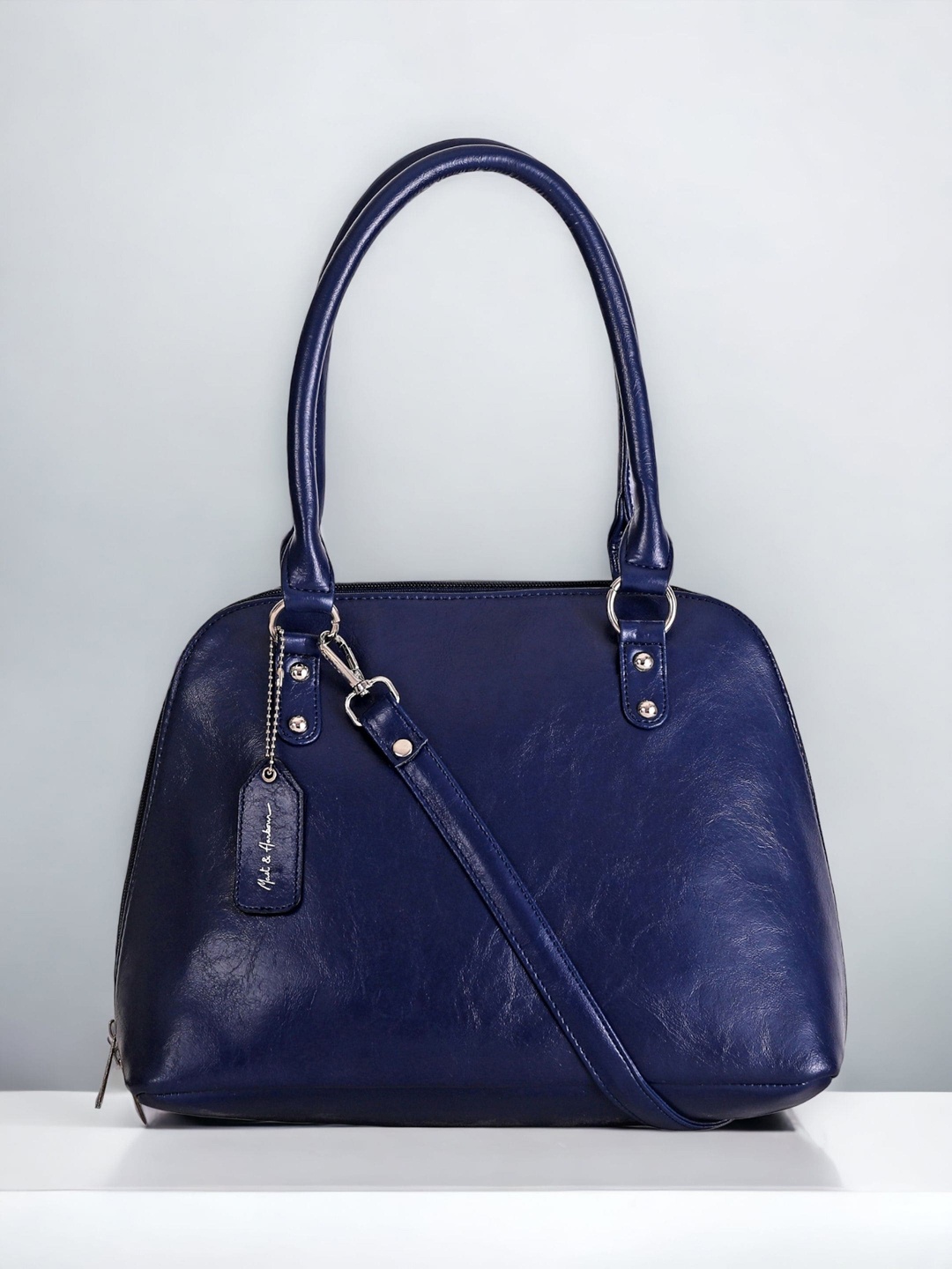 

Mast & Harbour Navy Blue Textured Structured Shoulder Bag