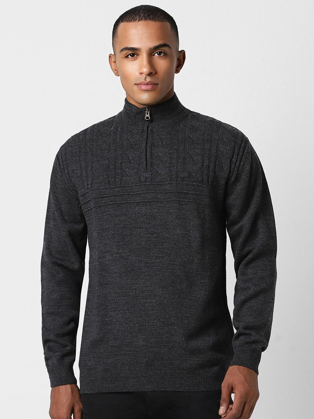 

Peter England Casuals Cable Knit Self Design Acrylic Pullover Sweater, Grey