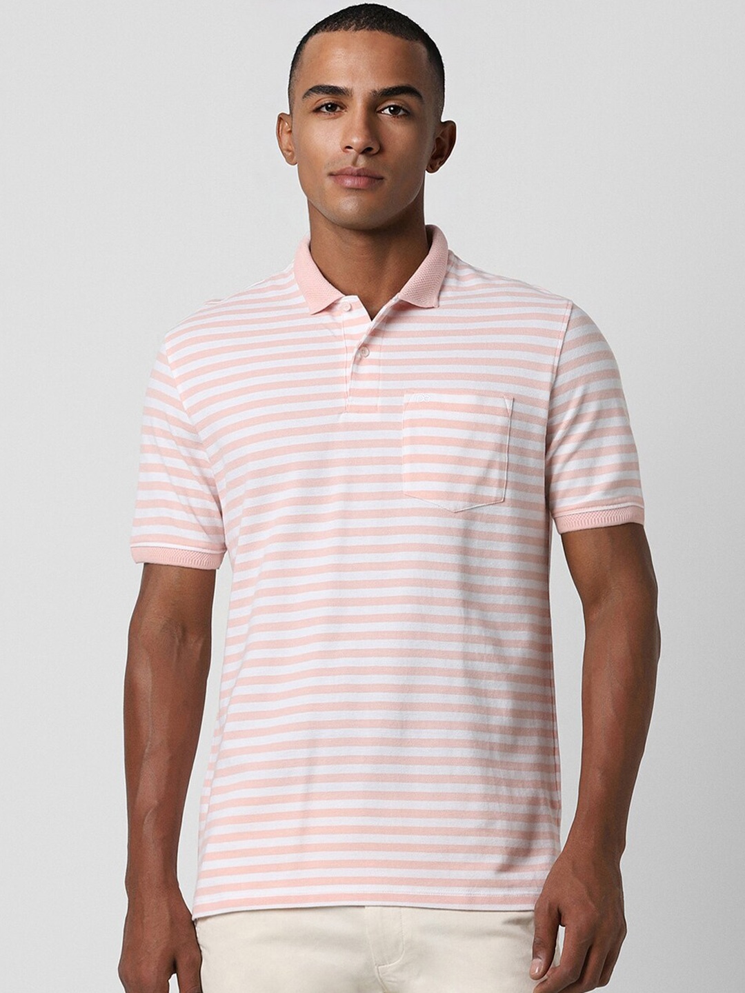 

Peter England Striped Polo Collar T-shirt, Pink