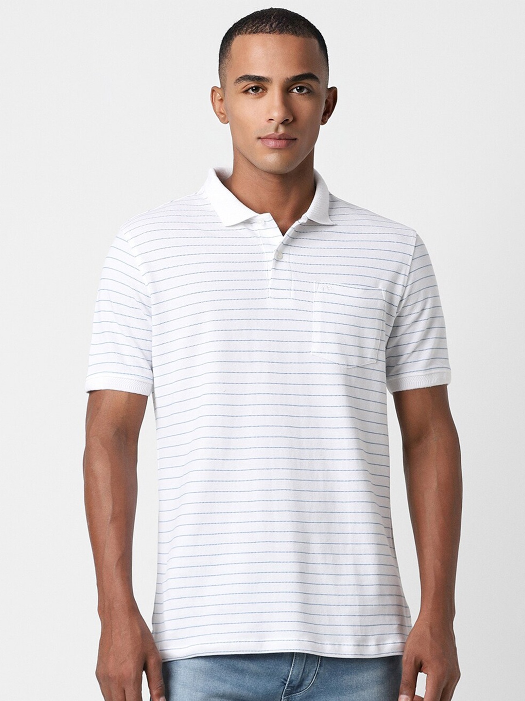 

Peter England Striped Polo Collar T-shirt, White