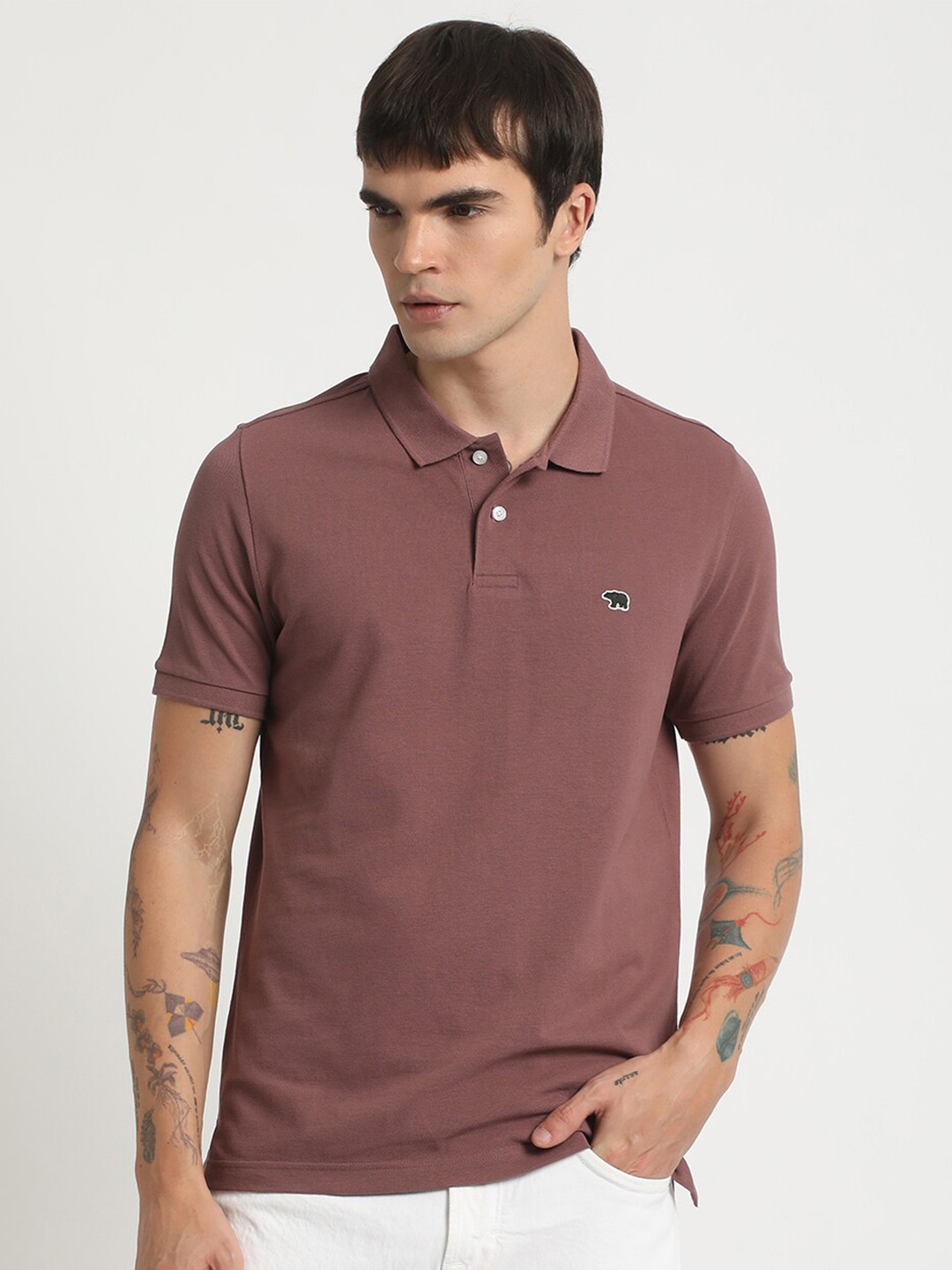 

THE BEAR HOUSE Polo Collar Slim Fit Cotton T-shirt, Pink