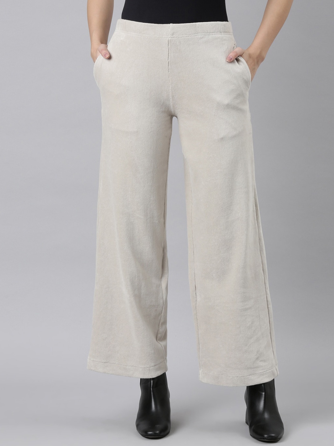 

Go Colors Women Relaxed Loose Fit Cotton Trousers, Beige