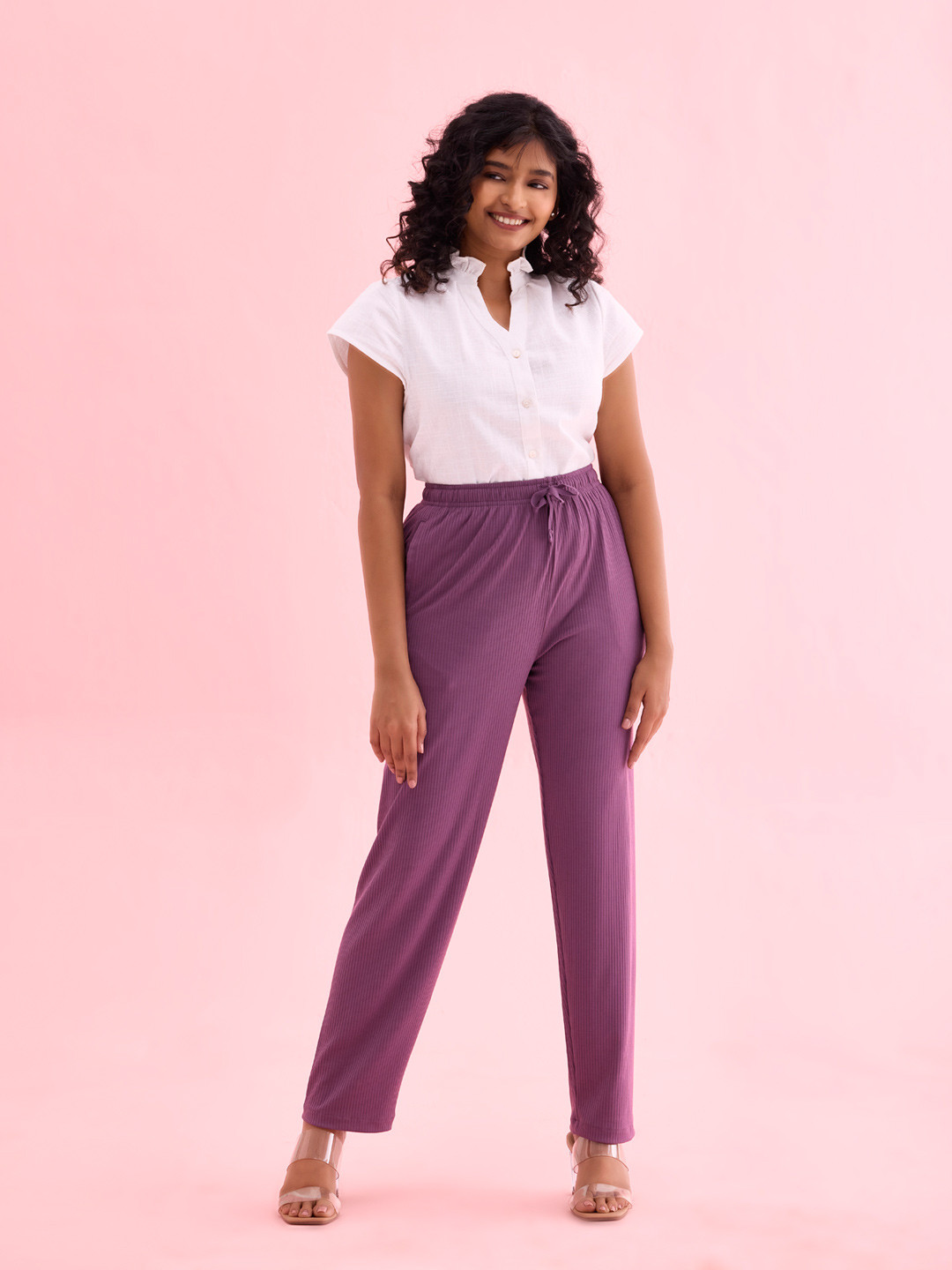 

Go Colors Women Relaxed Loose Fit Trousers, Purple