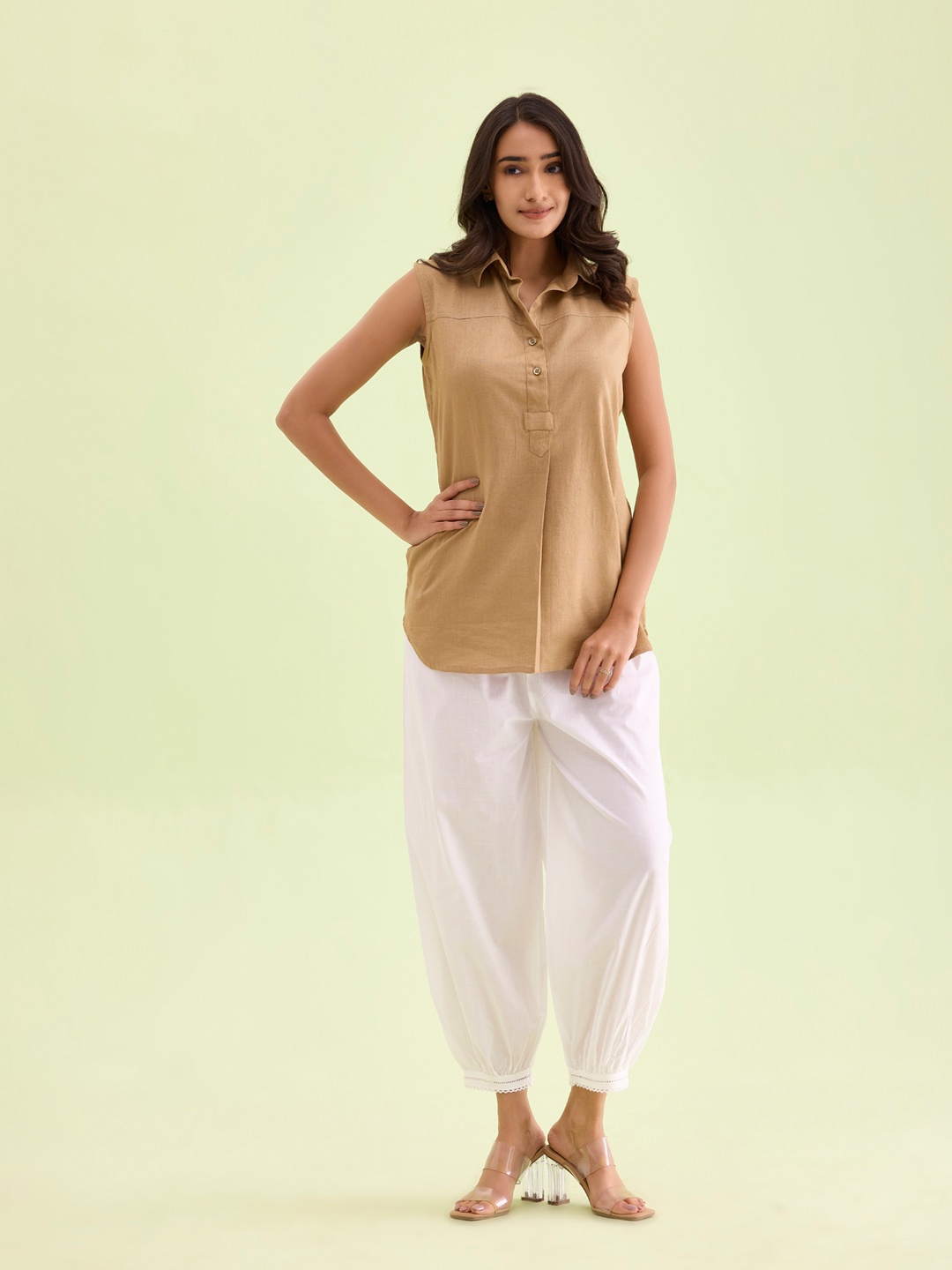 

Go Colors Pure Cotton Pleated Loose-Fit Salwar, White