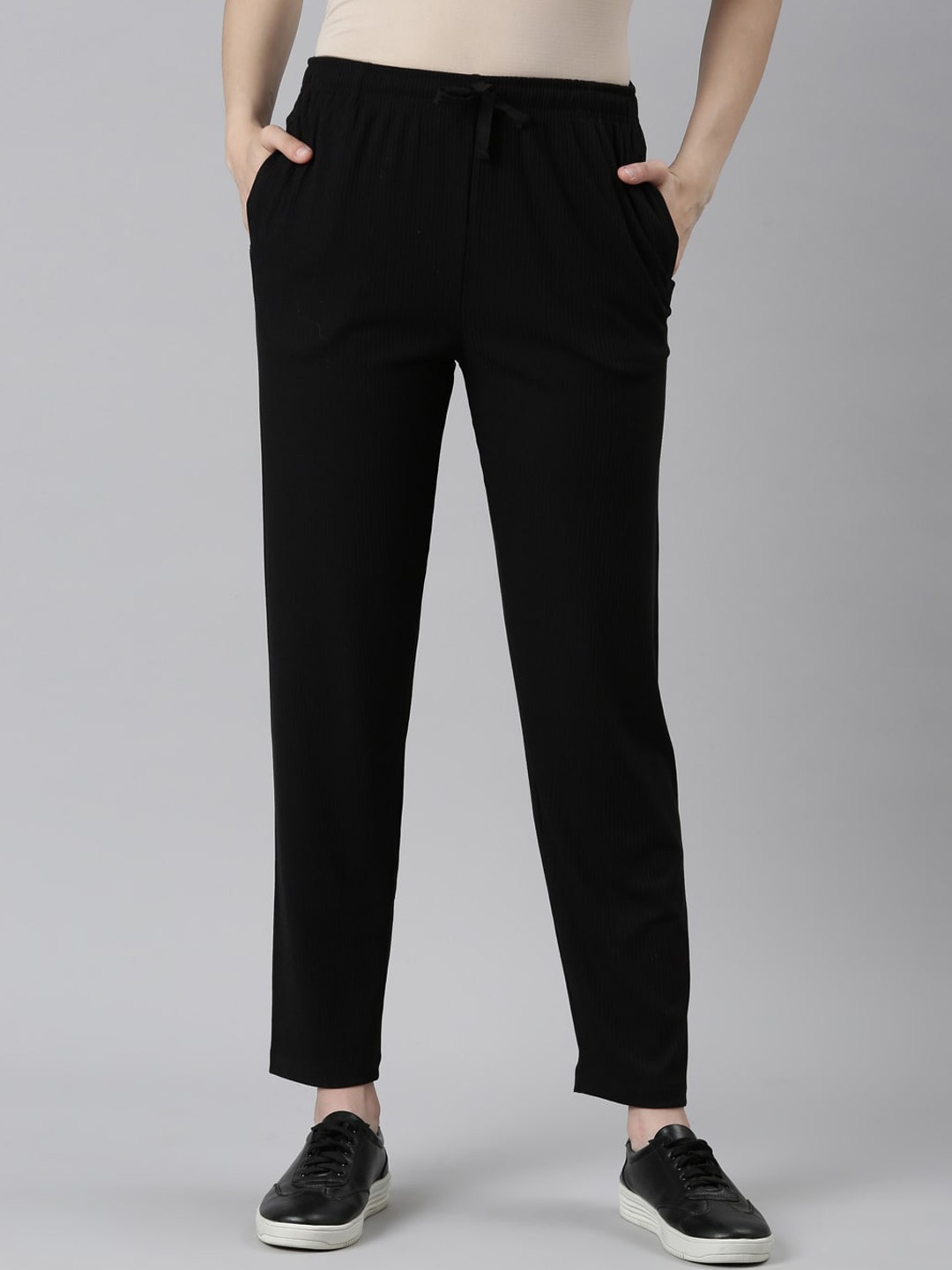 

Go Colors Women Mid Rise Relaxed Loose Fit Trousers, Black