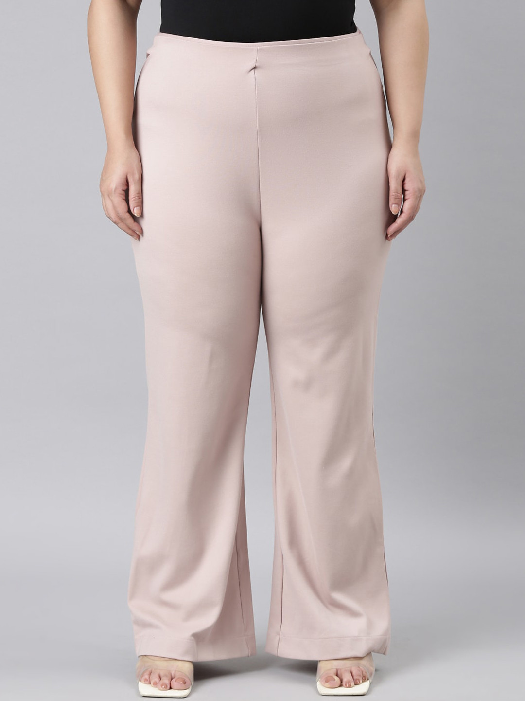 

Go Colors Plus Size Women Relaxed Flared High-Rise Parallel Trousers, Pink