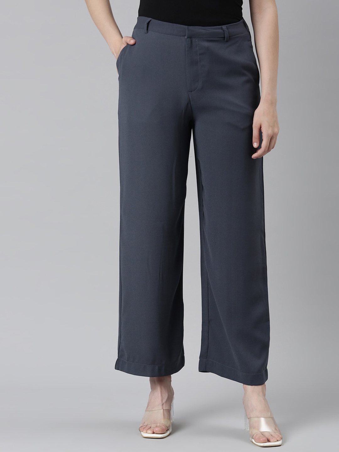 

Go Colors Women Relaxed Loose Fit High-Rise Parallel Trousers, Blue