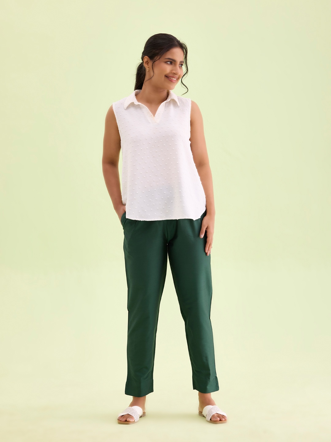 

Go Colors Women Plus Size Tailored Tapered Fit Cigarette Trousers, Green