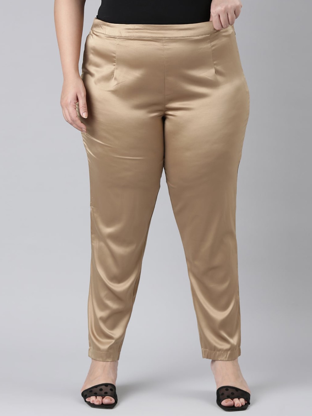 

Go Colors Women Plus Size Slim Fit Trousers, Gold