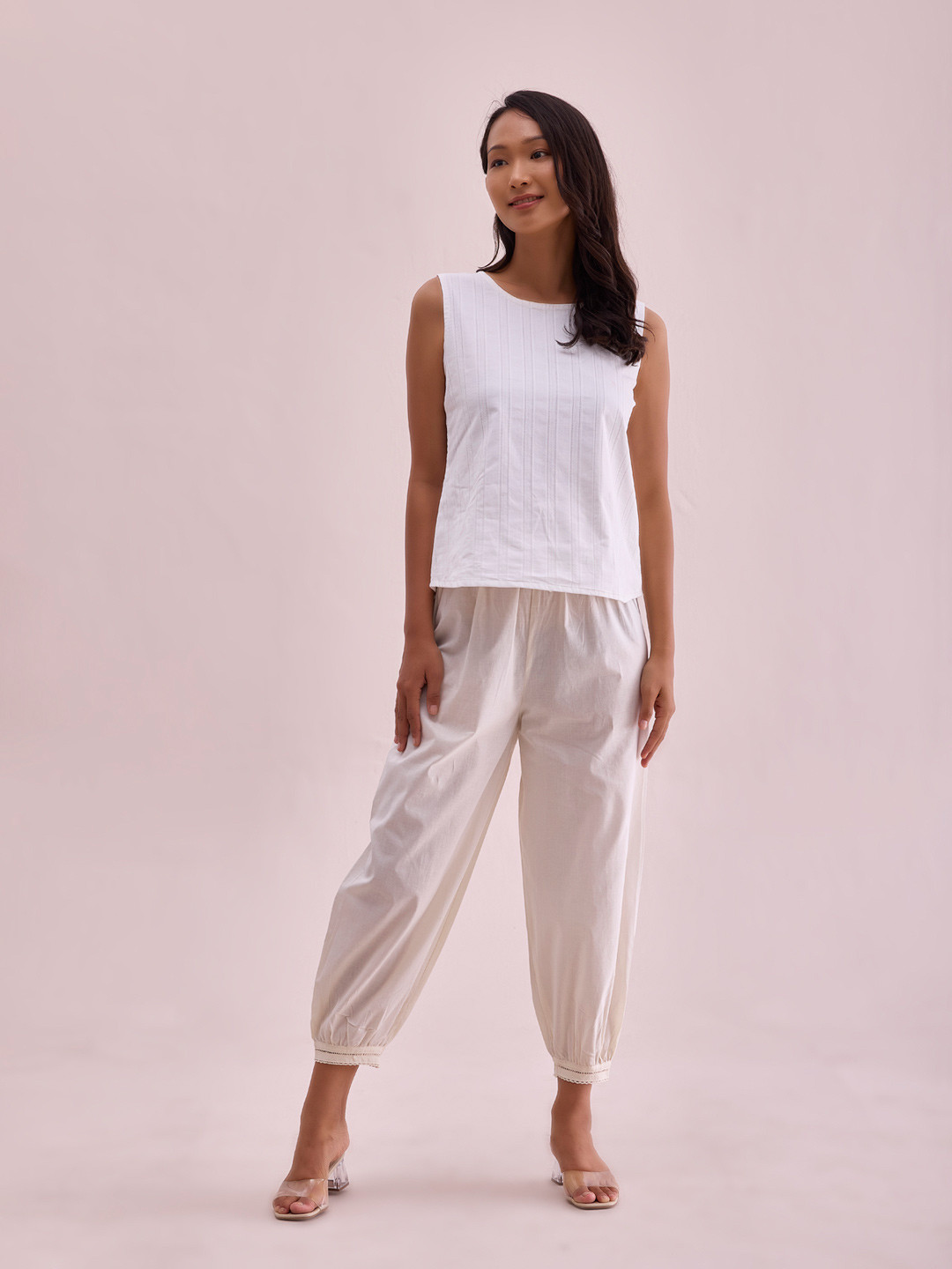 

Go Colors Women Plus Size Pure Cotton Loose Fit Cropped Salwar, Cream