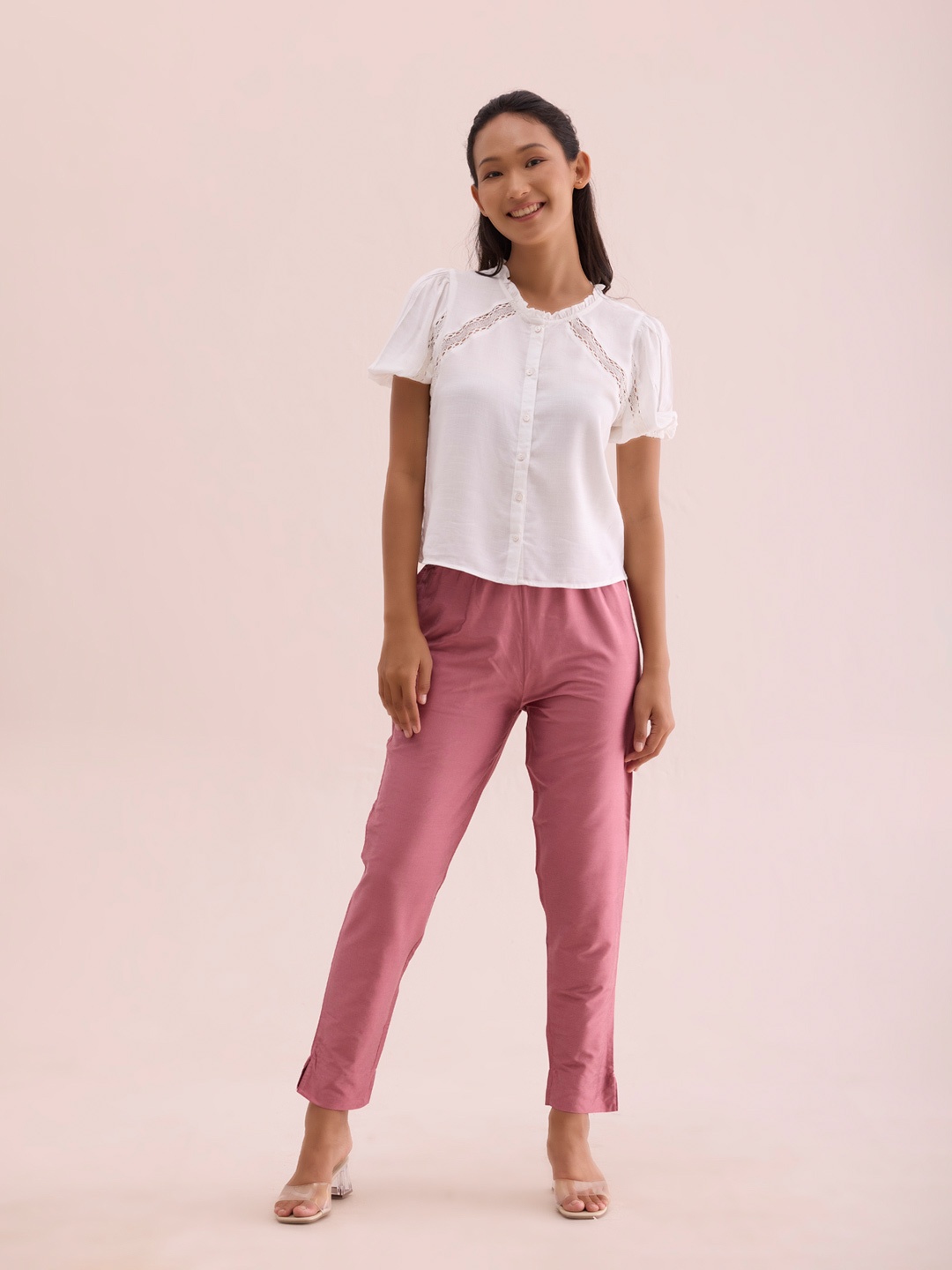 

Go Colors Women Tailored Tapered Fit Cigarette Trousers, Pink