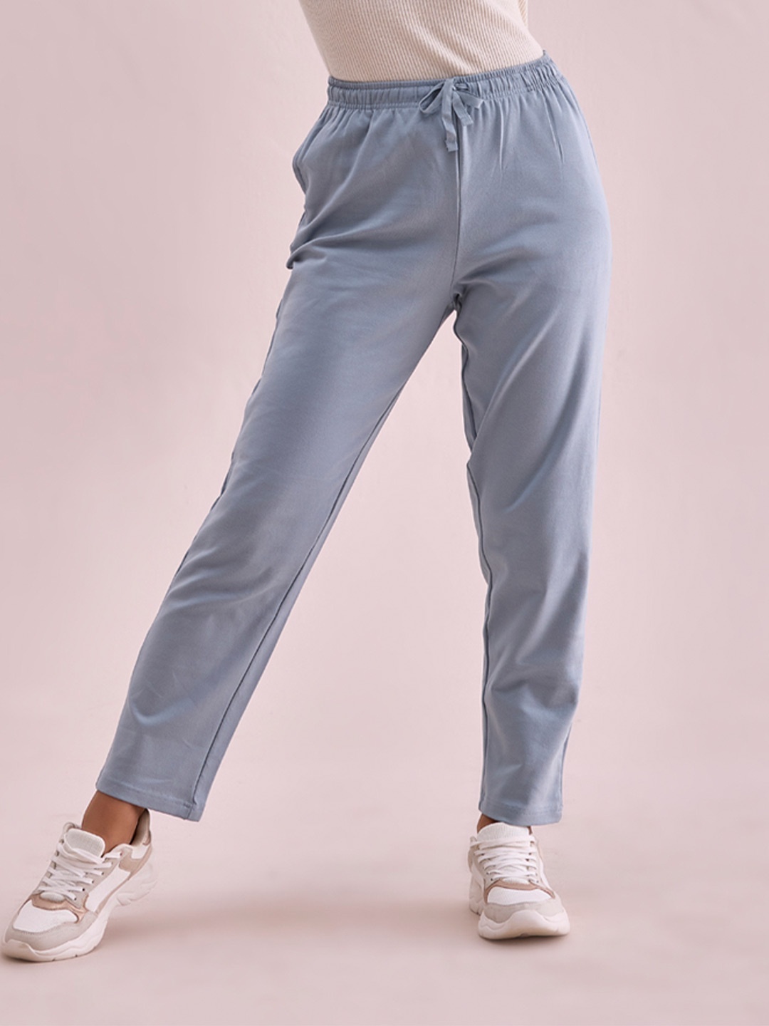 

Go Colors Women Plus Size Relaxed Loose Fit Cotton Trousers, Blue