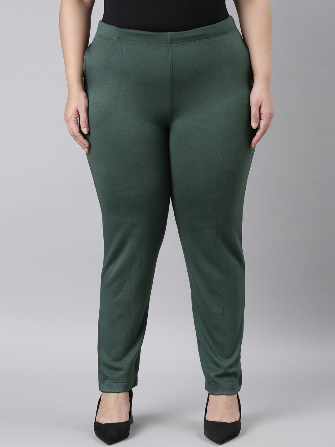 

Go Colors Women Plus Size Tailored Tapered Fit Acrylic Trousers, Green