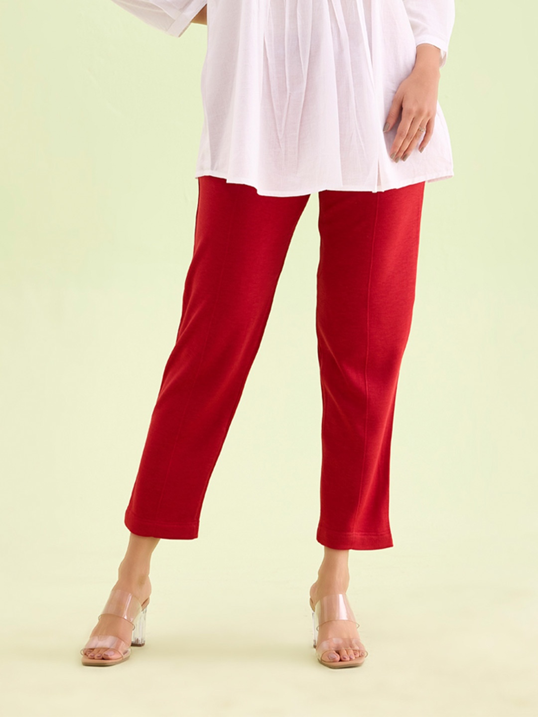 

Go Colors Women Tailored Tapered Fit Trousers, Red