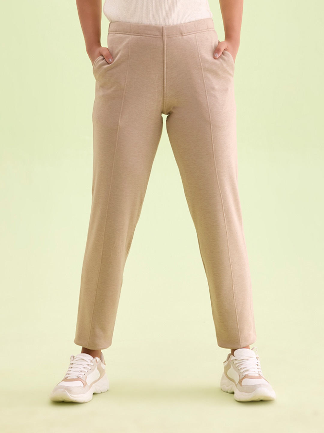 

Go Colors Women Plus Size Tailored Tapered Fit Trousers, Beige