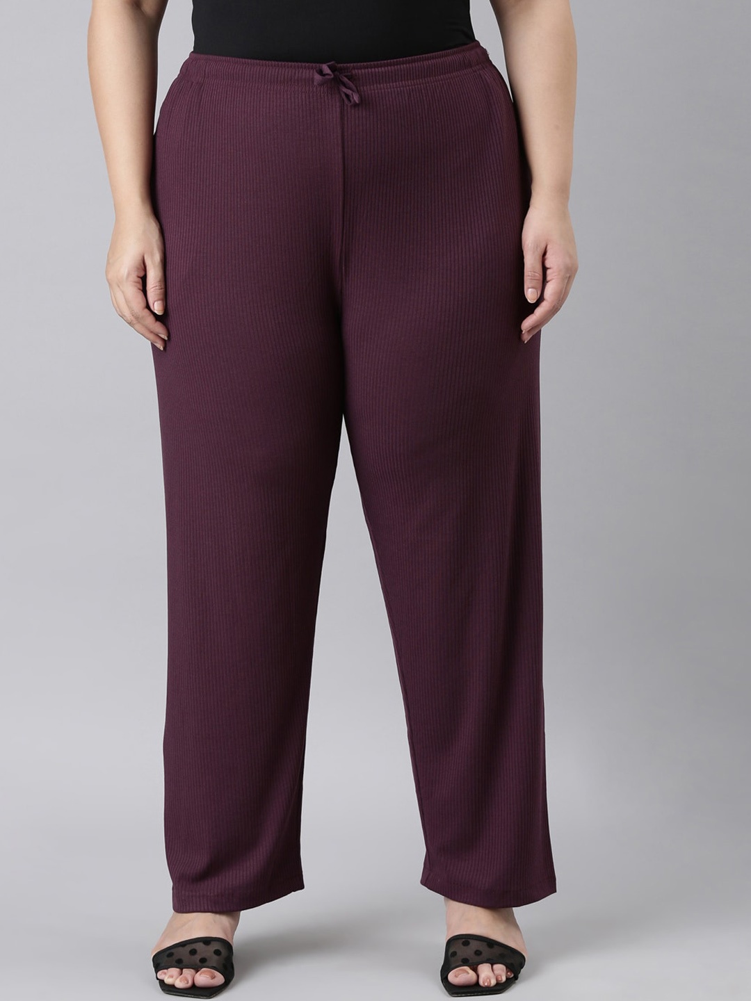 

Go Colors Plus Size Women Relaxed Loose Fit Parallel Trousers, Burgundy