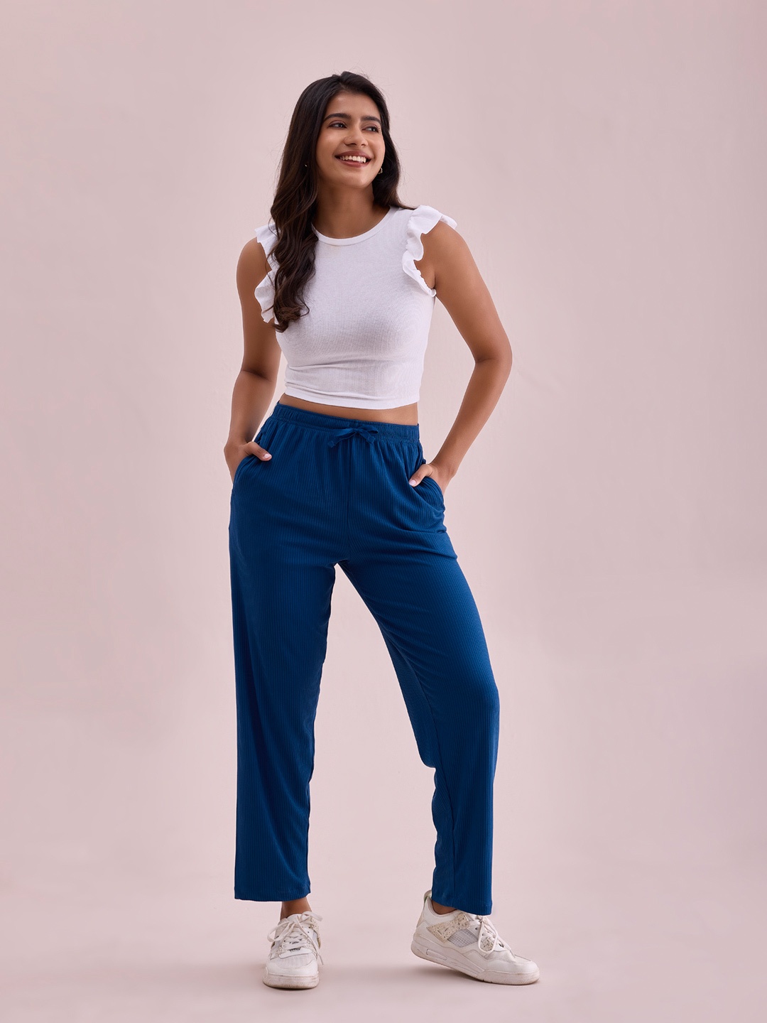 

Go Colors Women Relaxed Loose Fit Trousers, Turquoise blue