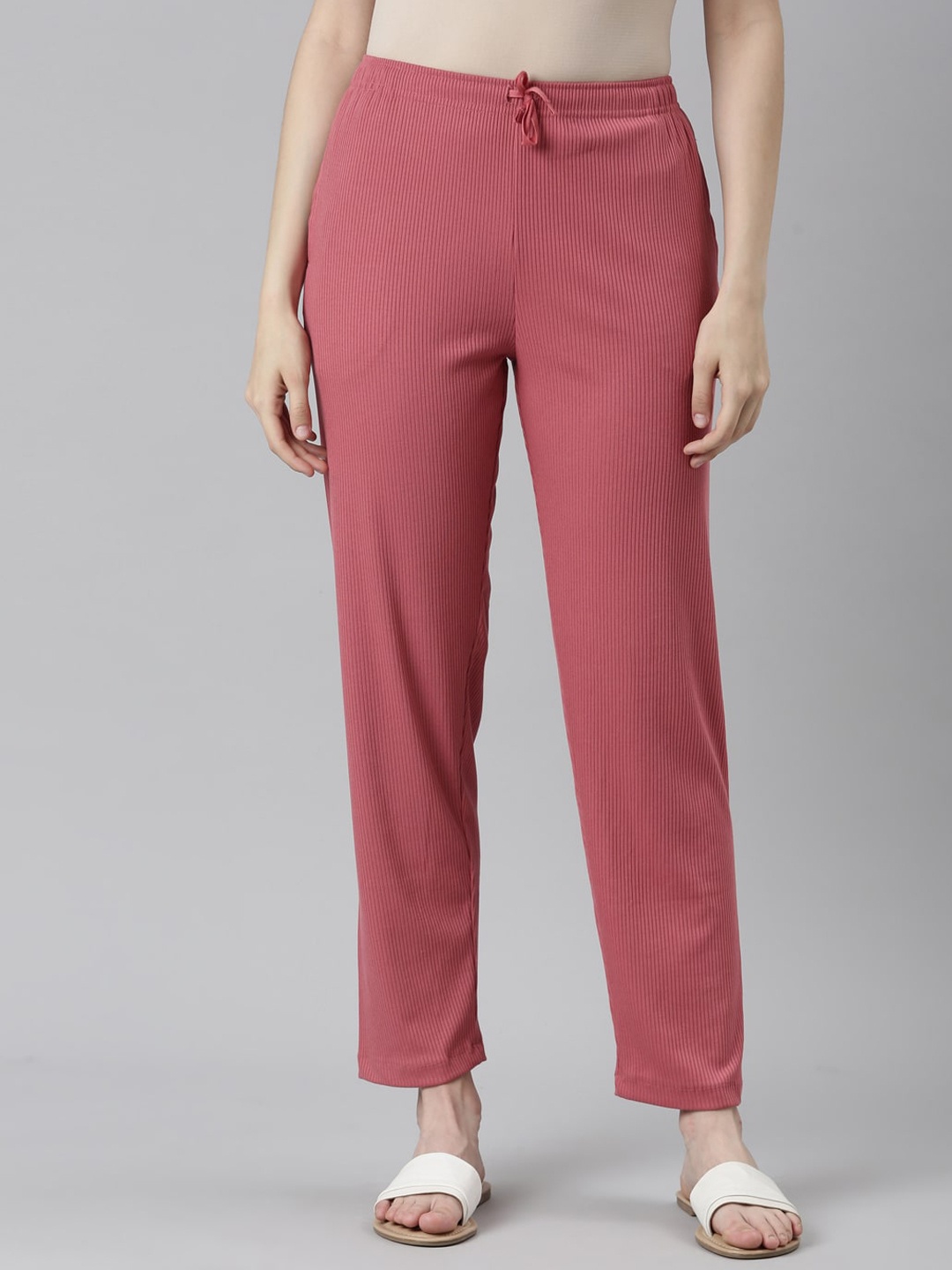 

Go Colors Women Relaxed Loose Fit Striped Regular Trouser, Pink