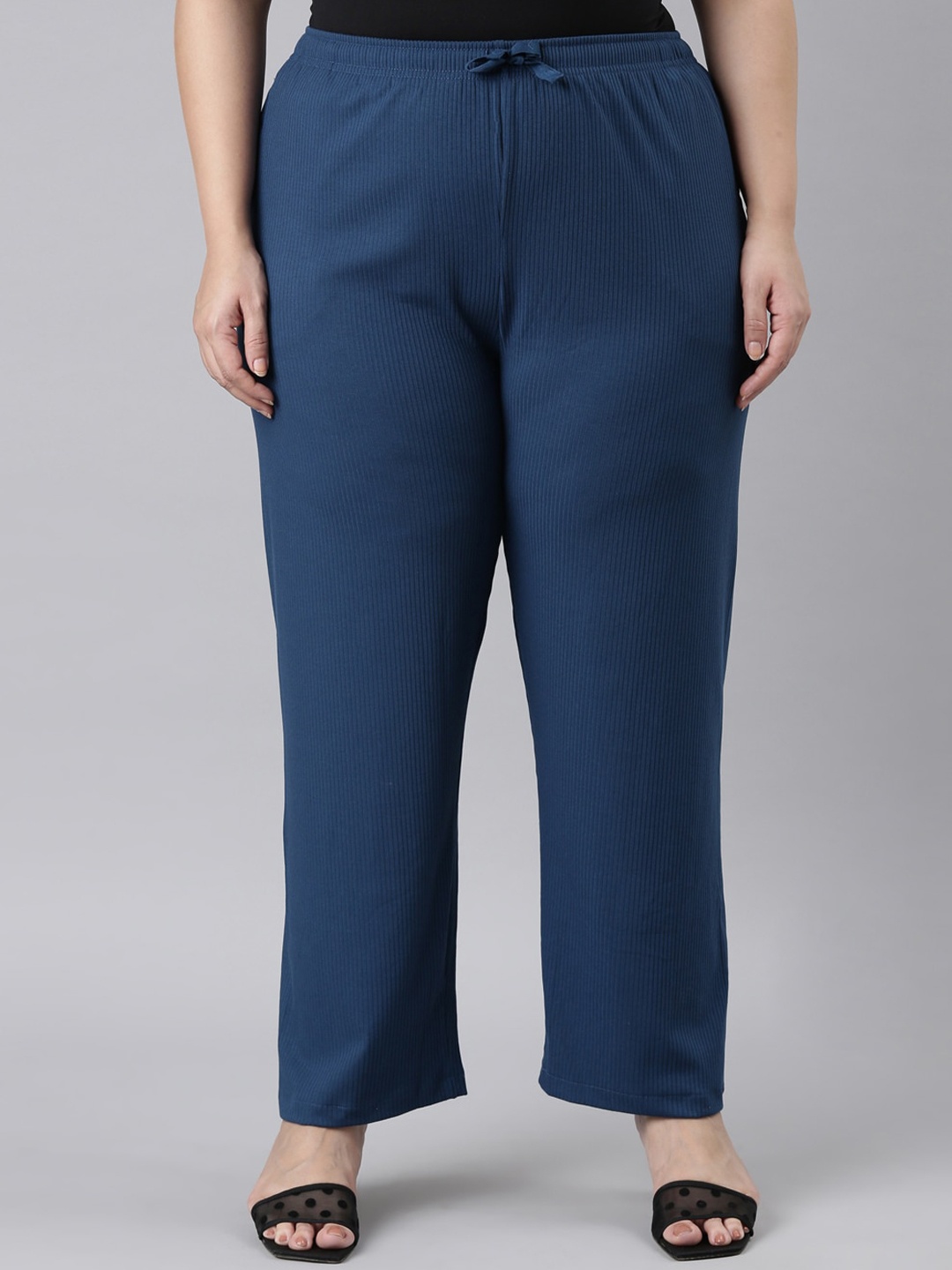 

Go Colors Women Plus Size Relaxed Mid Rise Loose Fit Parallel Trousers, Teal