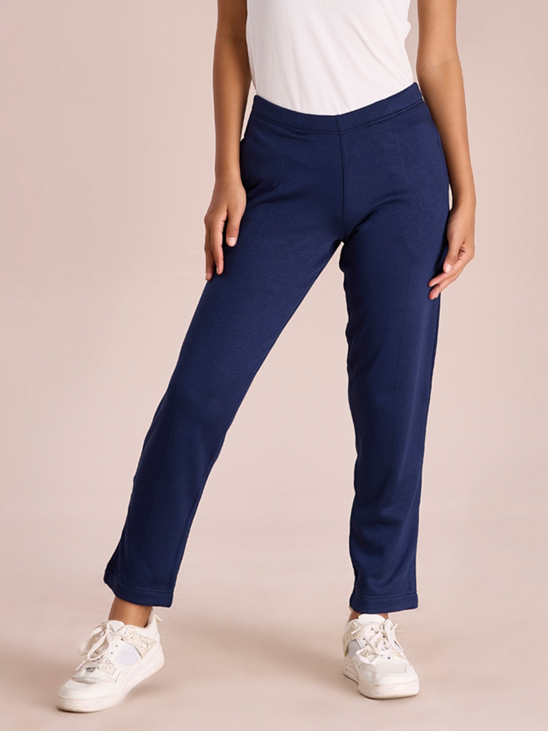 

Go Colors Women Plus Size Tailored Tapered Fit Trousers, Navy blue