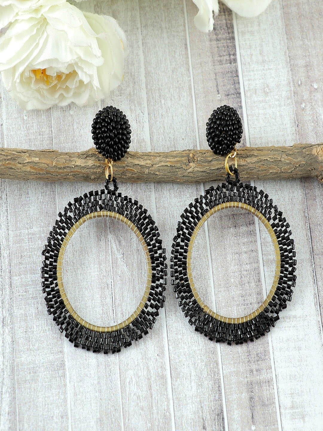 

UNIVERSITY TRENDZ Gold-Plated Beaded Circular Drop Earrings