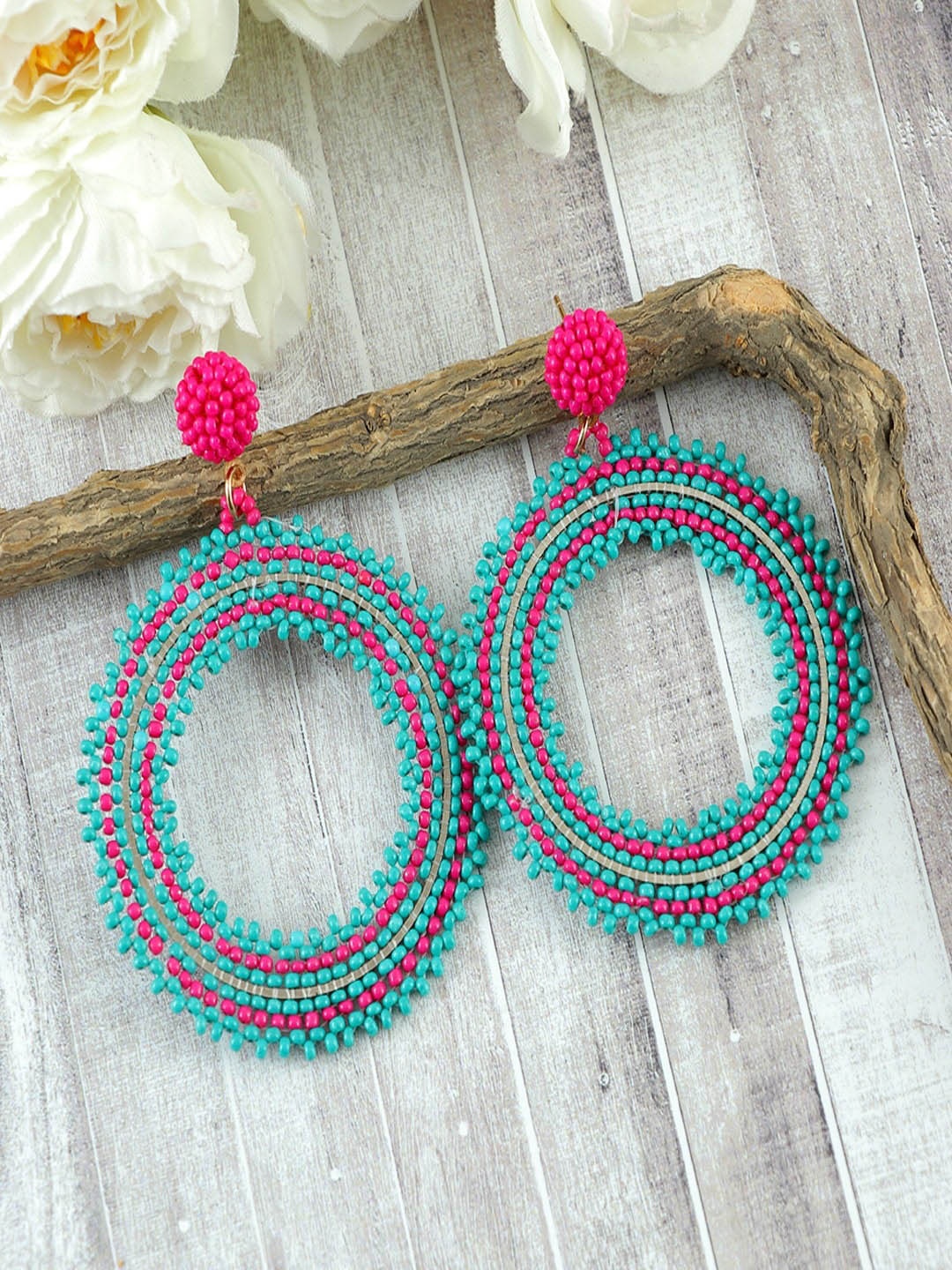 

UNIVERSITY TRENDZ Gold Plated Artificial Beads Circular Drop Earrings, Green