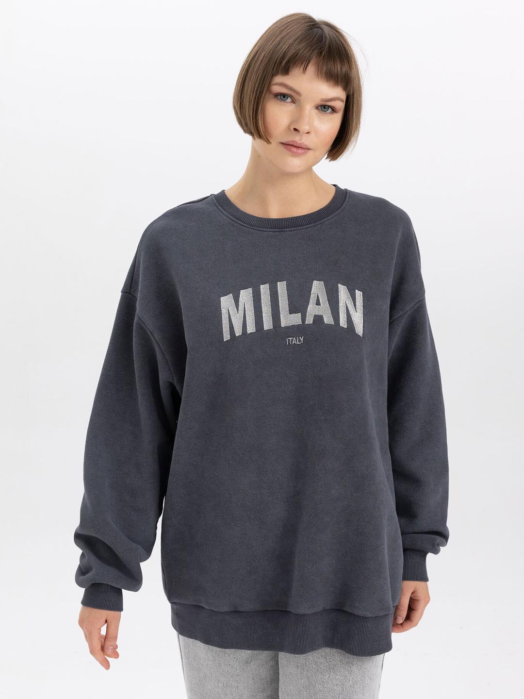 

DeFacto Typography Printed Pullover Sweatshirt, Grey