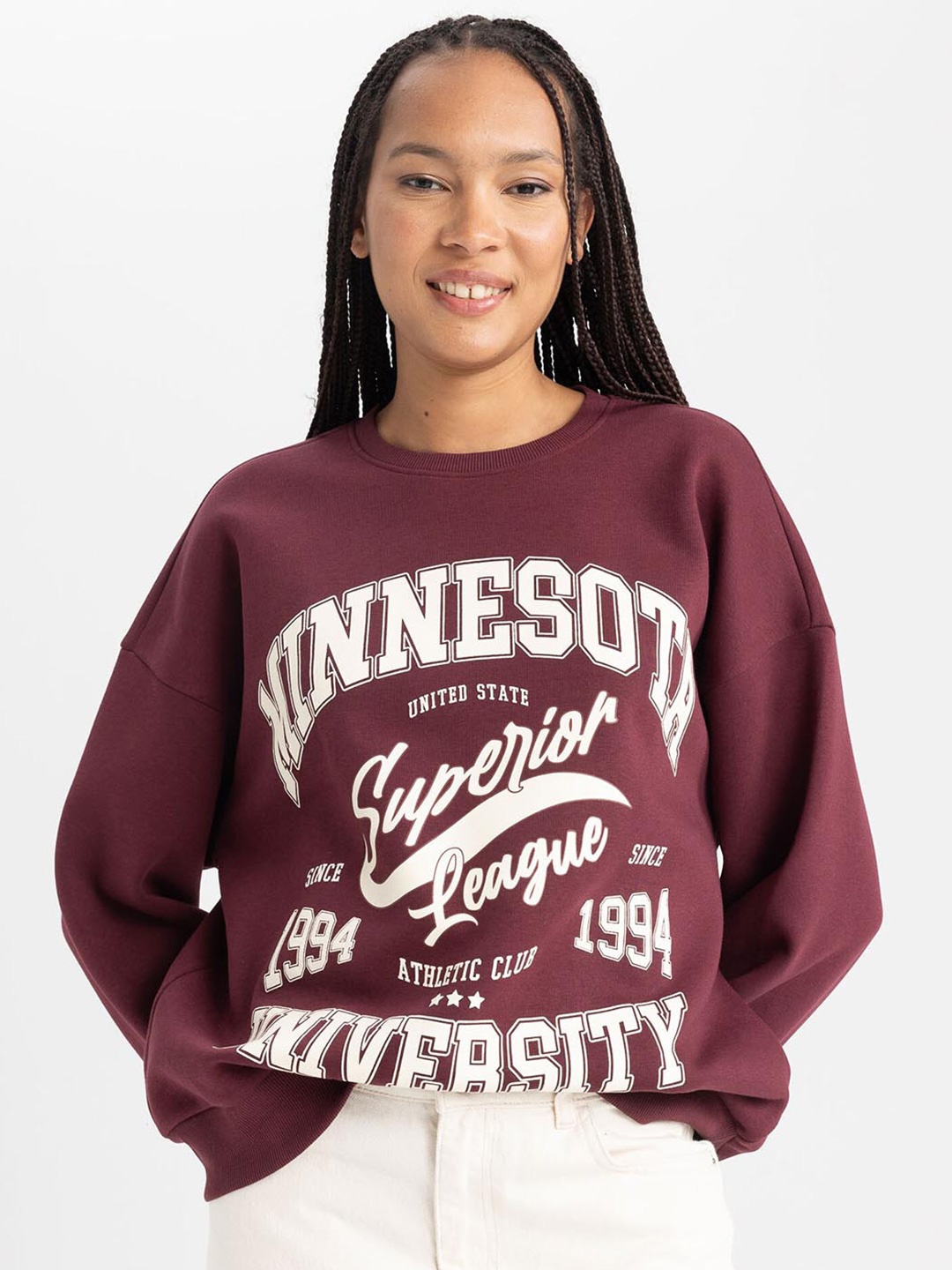 

DeFacto Typography Printed Pullover, Burgundy