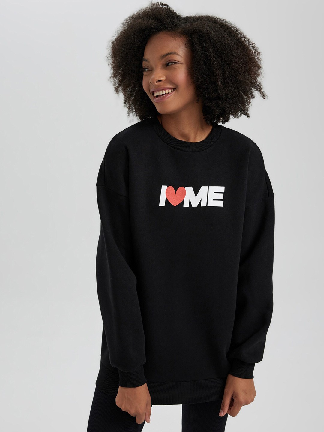 

DeFacto Typography Printed Pullover Sweatshirt, Black